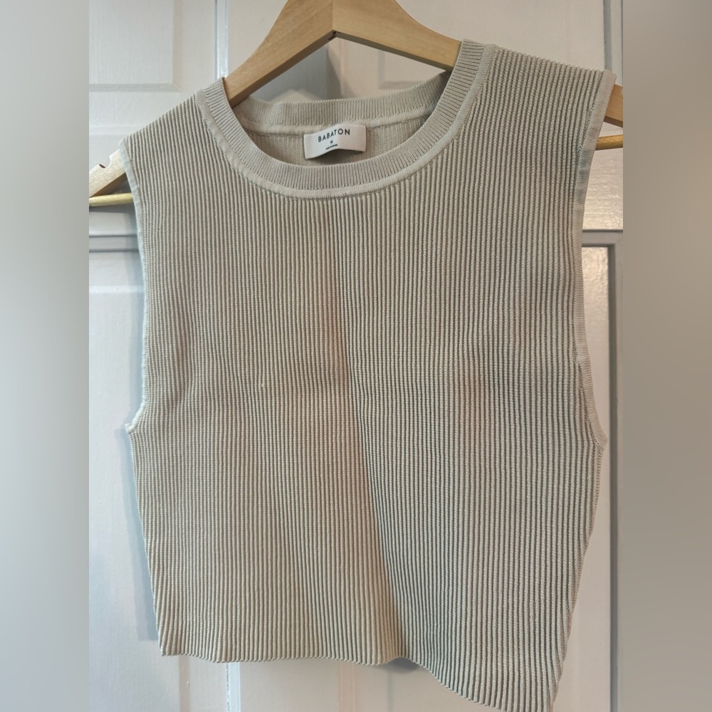 Babaton Ribbed Knit Tank Sweater Beige Size M